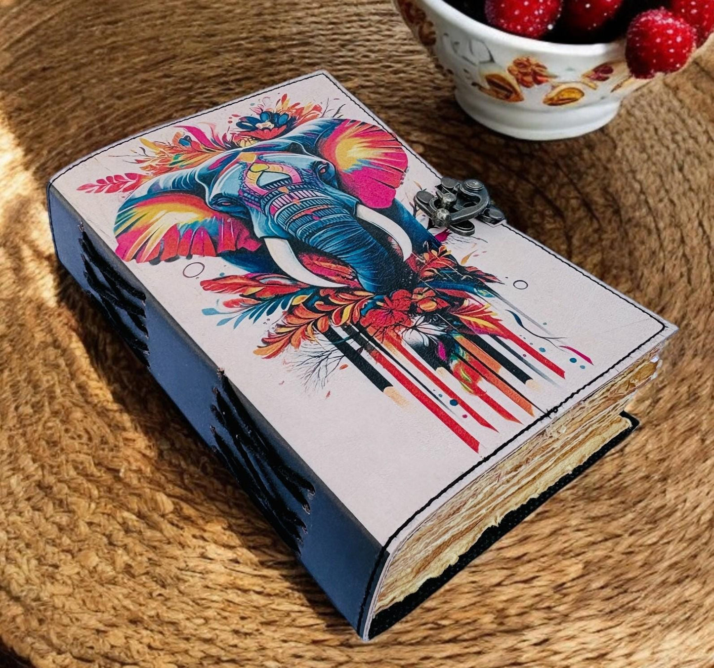 Handmade Elephant Leather Journal, Boho Art Travel Sketchbook, Personalized Gift