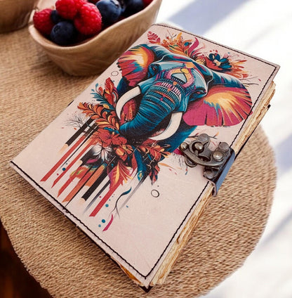 Handmade Elephant Leather Journal, Boho Art Travel Sketchbook, Personalized Gift