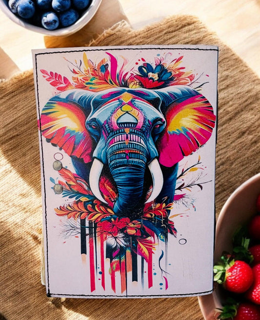 Handmade Elephant Leather Journal, Boho Art Travel Sketchbook, Personalized Gift