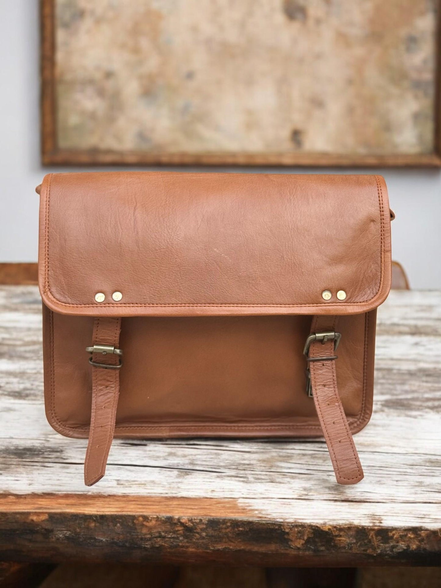 Handmade Brown Full Grain Leather Messenger Bag: 13-Inch Laptop Case & Men's Sling