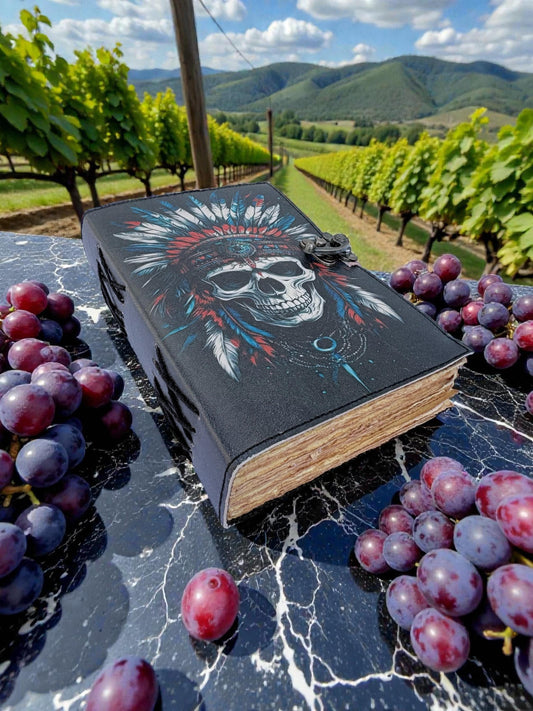 Personalized Handmade Leather Journal with Native Warrior Skull -7x5 Vintage Customized Gift for Men & Women  Antique