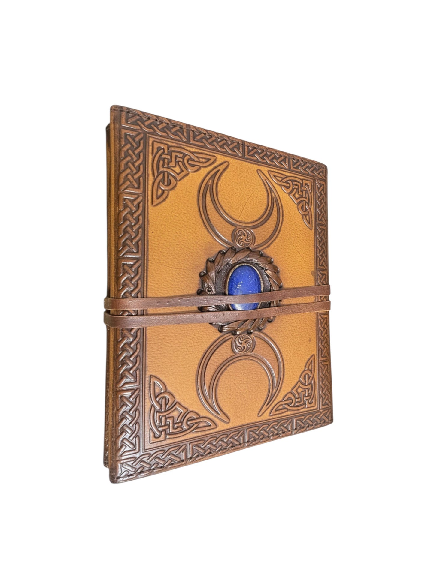Personalized Handmade Triple Moon Leather Journal with  Lapis Blue Stone Book of Shadows Lined Notebook Customized Spiritual Gift for Her