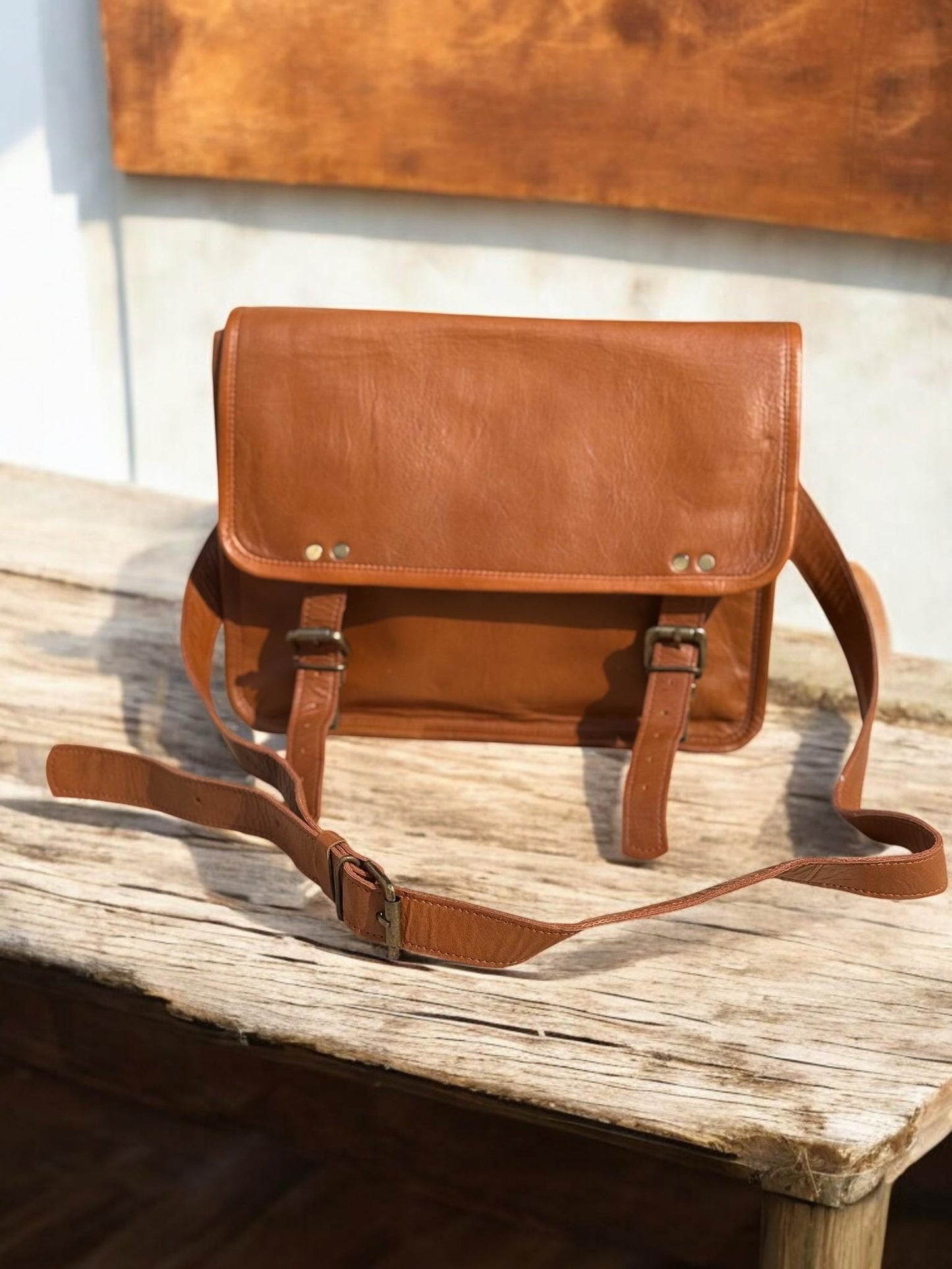 Handmade Brown Full Grain Leather Messenger Bag: 13-Inch Laptop Case & Men's Sling