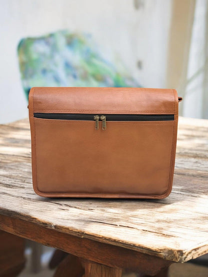 Handmade Brown Full Grain Leather Messenger Bag: 13-Inch Laptop Case & Men's Sling