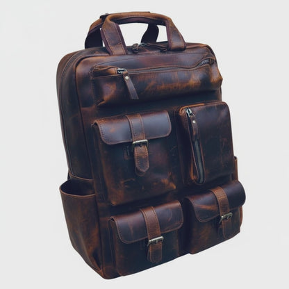 Personalized Leather Laptop Backpack: Handmade Distressed Travel Rucksack