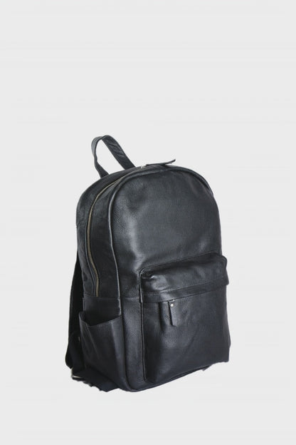 Personalized Black Leather Laptop Backpack: Minimalist Travel Rucksack