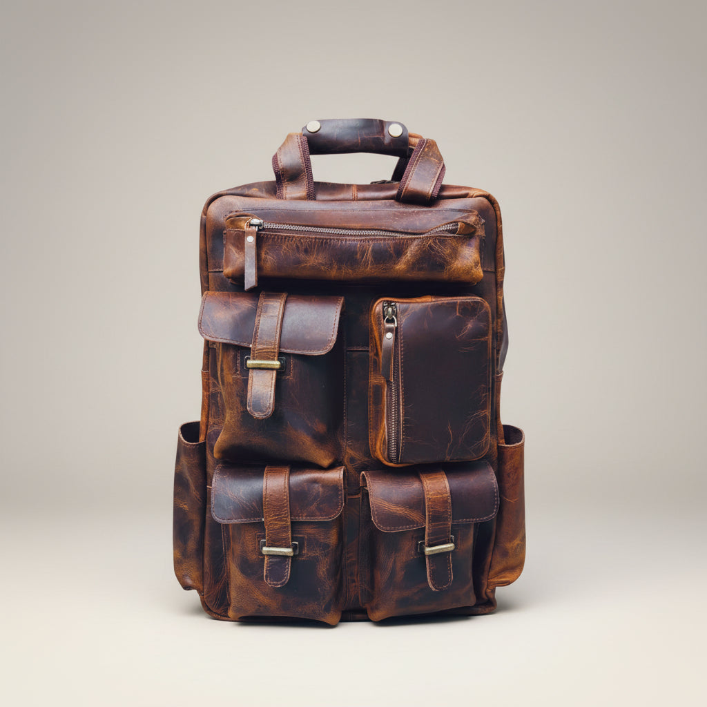 Personalized Leather Laptop Backpack: Handmade Distressed Travel Rucksack