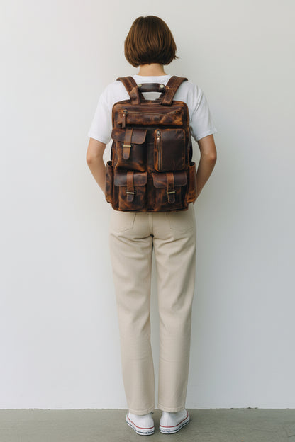 Personalized Leather Laptop Backpack: Handmade Distressed Travel Rucksack