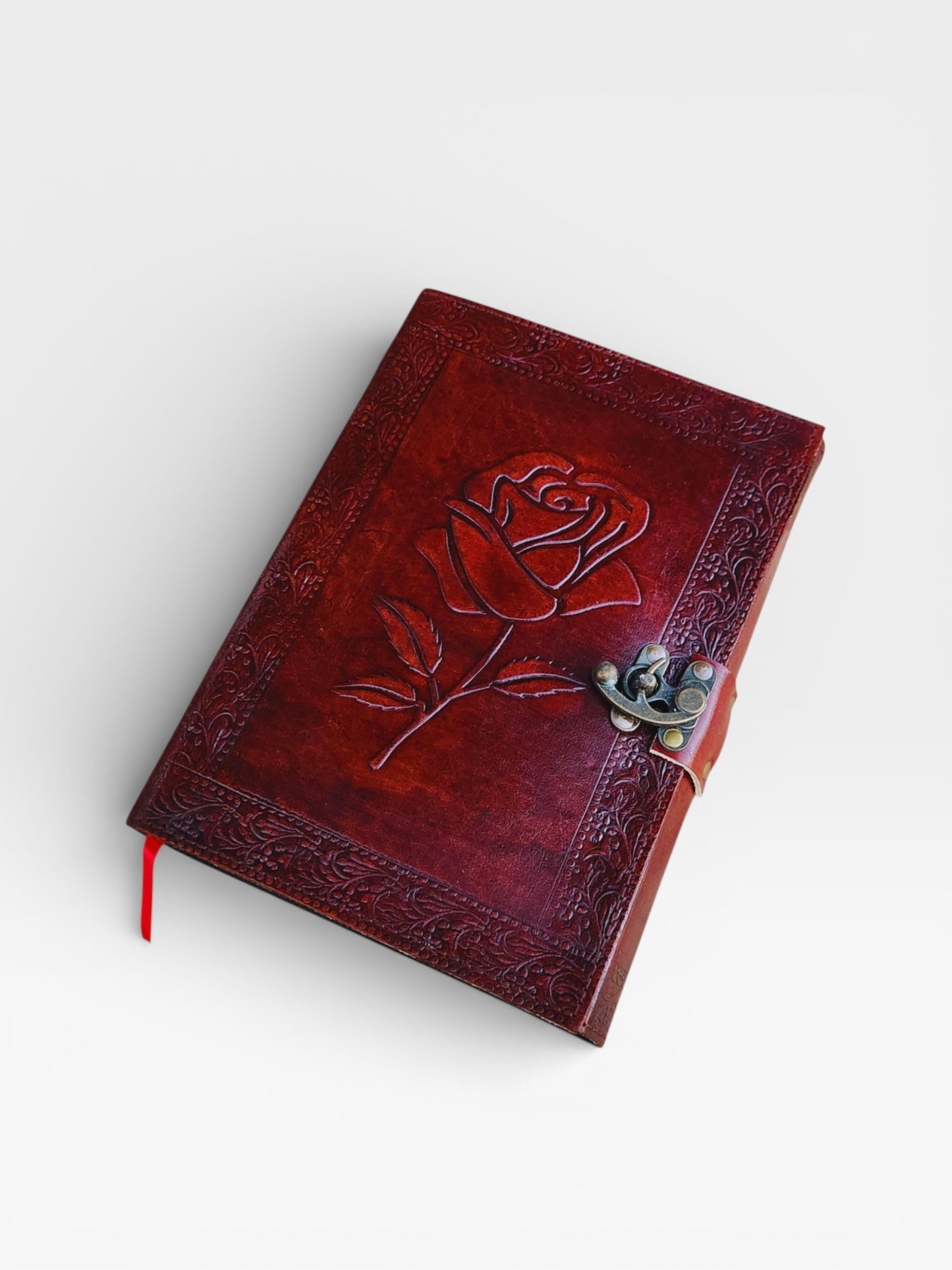 Personalized Rose Leather Journal with Lock: Handmade Paper Vintage Diary