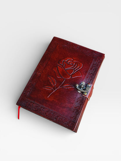 Personalized Rose Leather Journal with Lock: Handmade Paper Vintage Diary