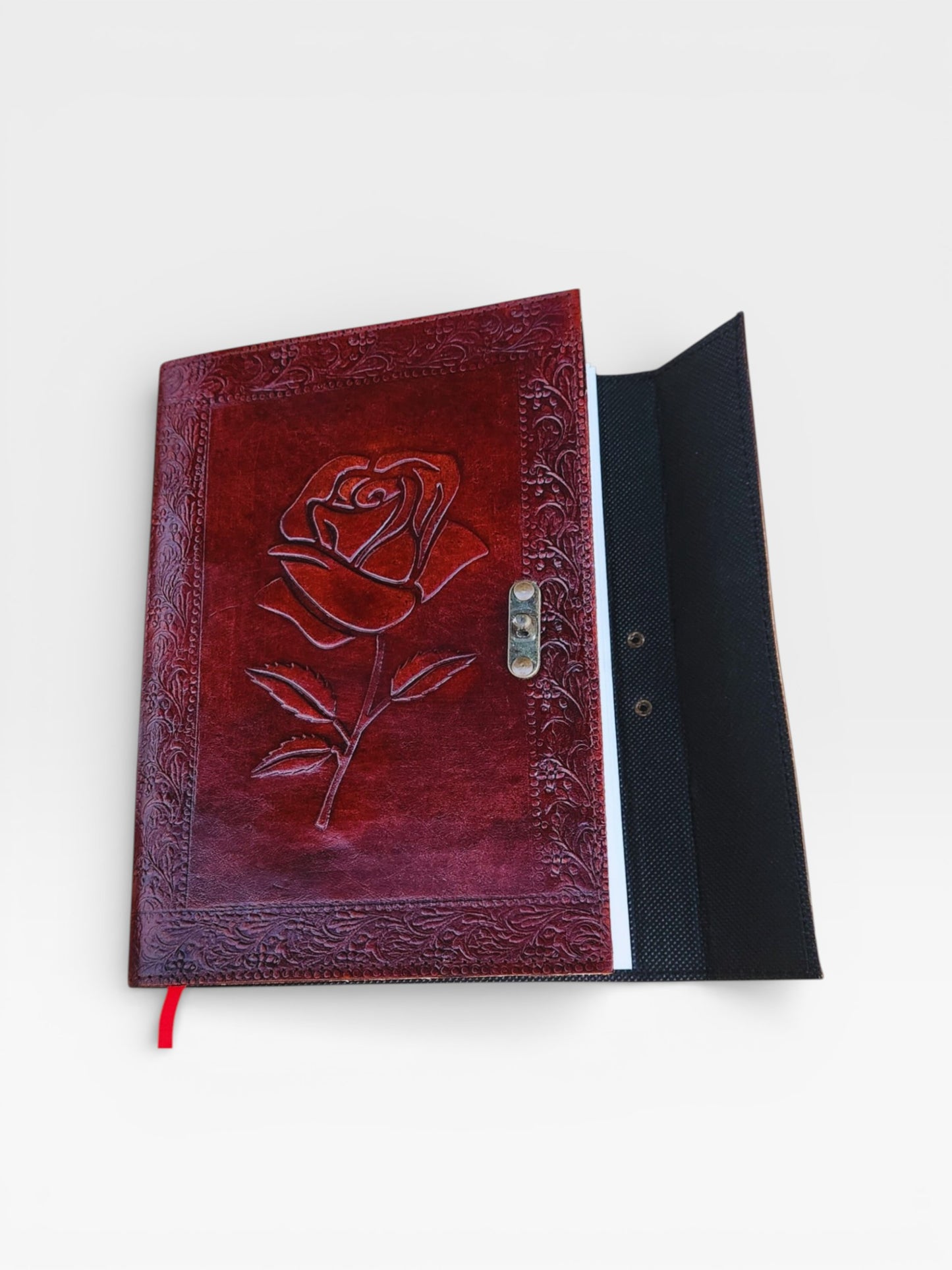 Personalized Rose Leather Journal with Lock: Handmade Paper Vintage Diary