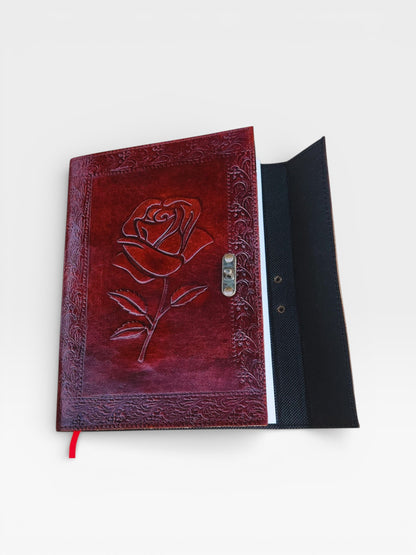 Personalized Rose Leather Journal with Lock: Handmade Paper Vintage Diary