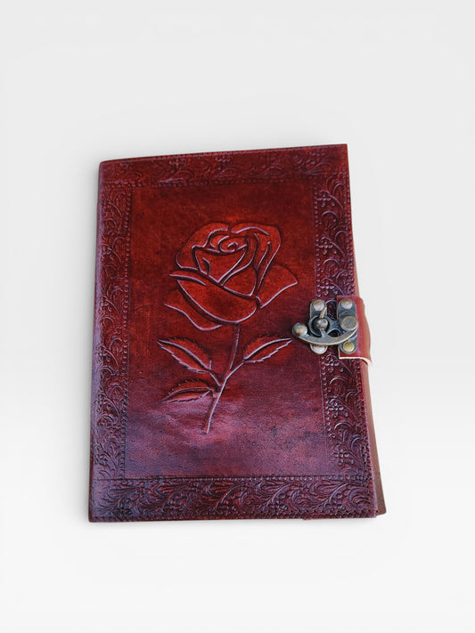 Personalized Rose Leather Journal with Lock: Handmade Paper Vintage Diary