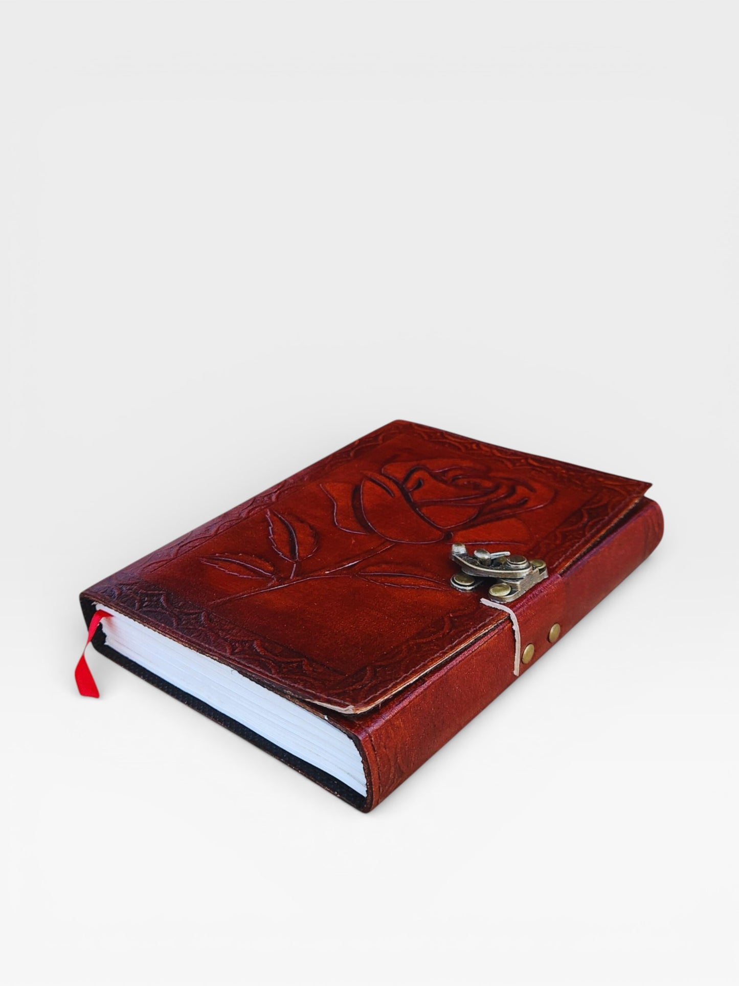 Personalized Rose Leather Journal with Lock: Handmade Paper Vintage Diary